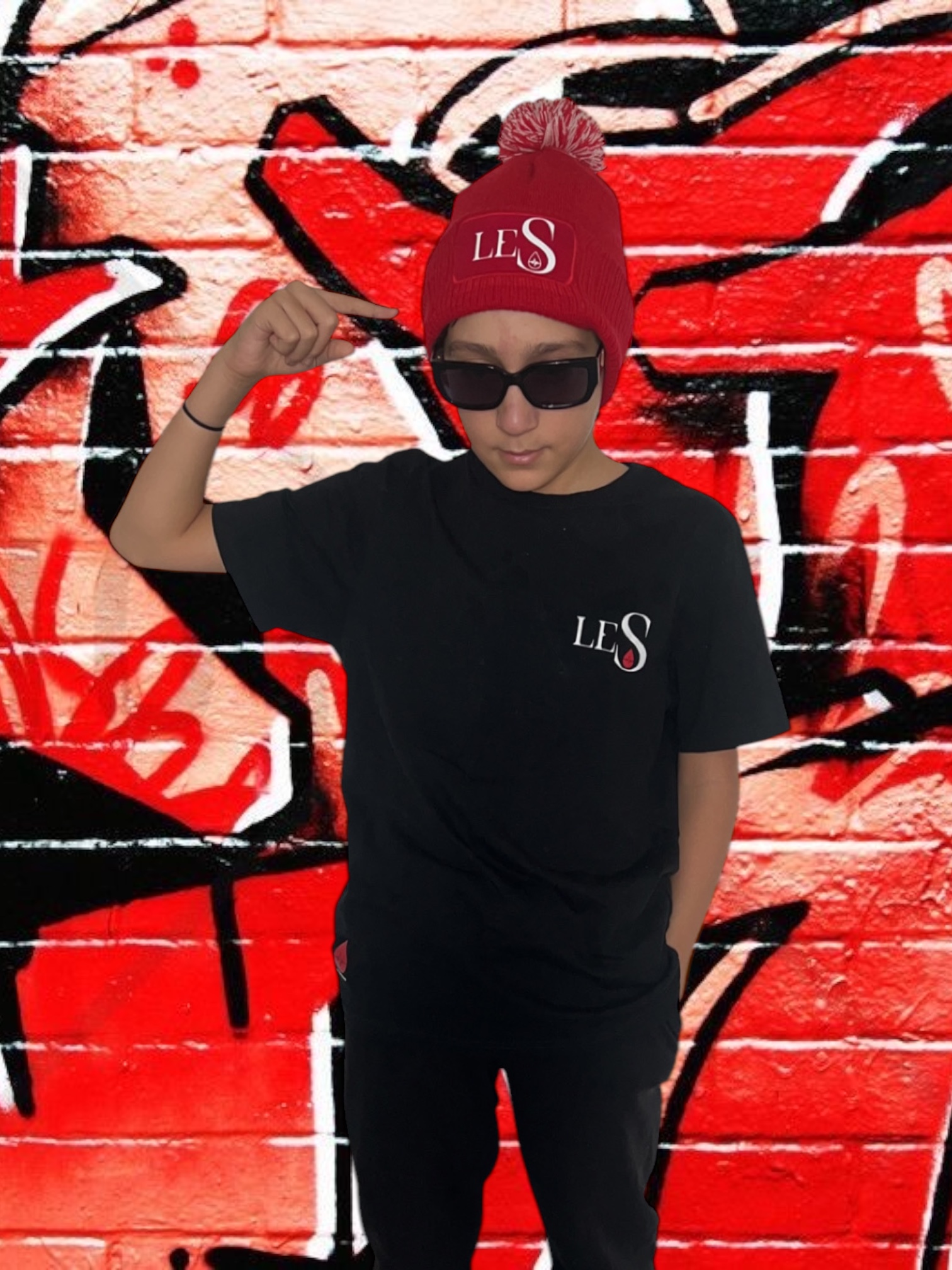 Bonnet Le S kids pompon Rouge